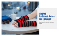 Cosplay Party Fingerless Gloves, Striped Knit Arm Warmers, Christmas Anime Style, Unisex, Autumn Winter Accessory, Polyester