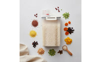 Moisture-Proof Rice Storage Bin with Measuring Cup Clear Visibility Airtight Grain Container Mess-Messless Pouring for Kitchen Cabinet