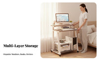 Space-Saving Mobile Computer Desk Modern Minimalist Design Small Study Desk on Wheels Multipurpose Bedside Rolling Table Easy Assembly for Telecommute Workers, Teenagers, Professionals, Bedroom, Dorm Room