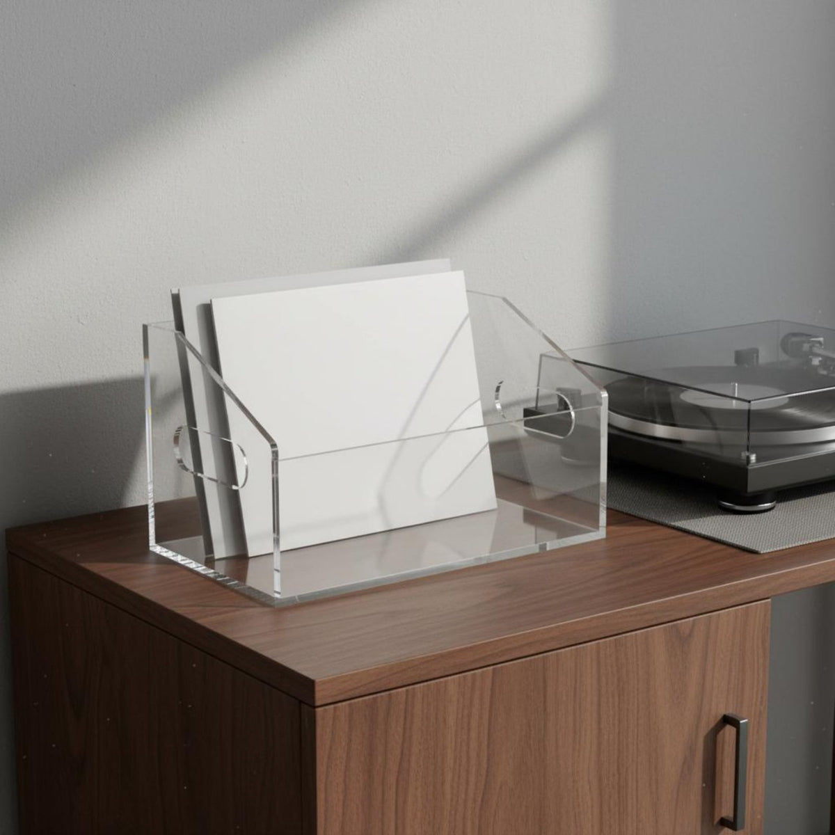 Vinyl Record Rack Clear Handles Portable Design for Media Shelf