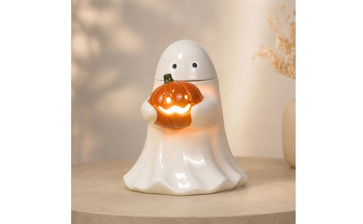 Specter Lamp with Pumpkin Ceramic Specter Night Light USB Powered Halloween Lamp for Bedside Table, Desk
