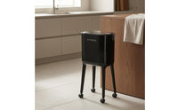 Glossy Black Double Trash Bin High-Legged Lidded Trash Bin Slim Legs Waste Container Rounded-Corner