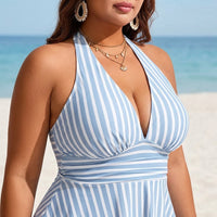 Swimsuit for Plus Size Women, Ruched Halterneck Design with Padded Bust Support, suitable for Water Sports & Seaside Fun