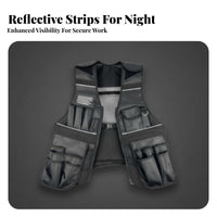 Multi-Compartment Tool Vest All Seasons Reflective Construction Vest Wear-Resistant Workwear for Electricians, Technicians, Job Site, Workshop