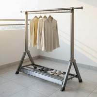 Easy Assembly Single Rod Clothing Rack with Shelf Heavy Duty Rolling Clothes Drying Rack Foldable Design Laundry Accessory Windproof Hanger Slots for Bedroom