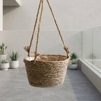 Hanging Basket for Garden Decor and Hanging Plant Display, Boho Decor Plant Hanger with Liner, Handmade Plant Fiber Round Plant Basket, 1 Pack