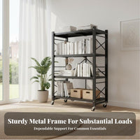Installation-No-Cost Foldable Rolling Shelf No Assembly Required Collapsible Wheeled Rack Movable with Wheels Household Storage Multi-Functional for Students, Renters, Homeowners, Dorm Room, Bedroom, Office, Kitchen