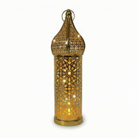Perforated Metal Lantern LED Hollow-out Lantern Long-Lasting Safe for Tabletop, Patio