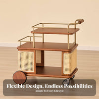 Foldable 2-Tier Rolling Cart Multi-Functional Wheeled Side Table Movable with casters Serving Trolley for Office Workers, Living Room, Bedroom, Kitchen