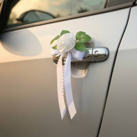 Satin Car Mirror Flower with Pearls Lightweight Wedding Car Flower with Ribbon Ornamental Artificial Rose with Streamers Vivid for Brides