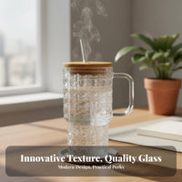 Lidded Glass Cup with Straw Large Capacity Glass Tumbler with Handle Transparent Body Drinkware for Office Workers, Students, Home, Daily Use, Kitchen