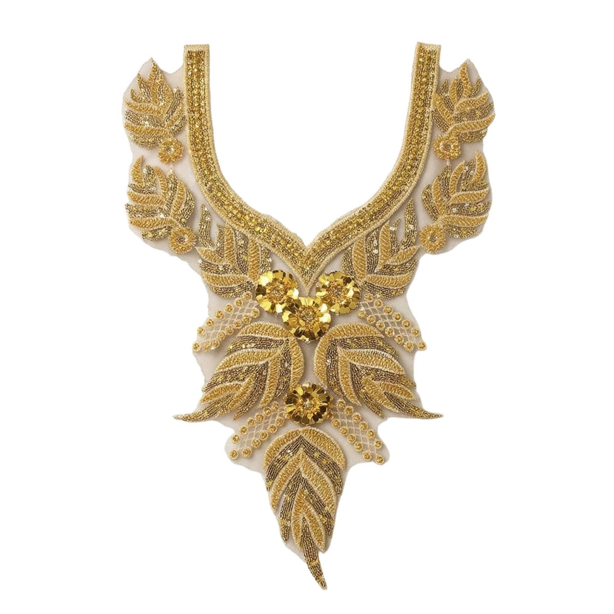 Beaded Applique with Rhinestones Handmade V-Neck Collar Applique DIY