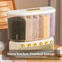 Drill-Effortless Installation Multi-Grid Rice Storage Box Large Capacity Wall-Mounted Rice Dispenser Adjustable Compartments