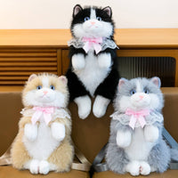 Cat Backpack with Shoulder Straps Fuzzy Cat Stuffed Backpack Skin-Comfortable Bag for Casual Outings