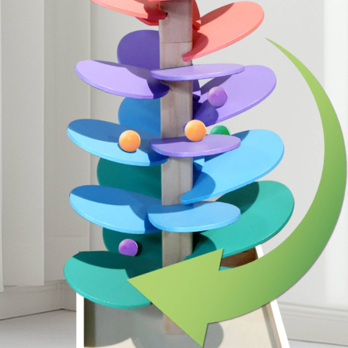 Solid Wood Construction Wooden Music Tree Develops Fine Movement Skills Rainbow Ball Drop Structure Screen-Non-Digital Fun for Toddlers