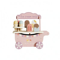 Wooden Ice Cream Cart Rolling Wheeled Ice Cream Cart Interactive Play Plaything