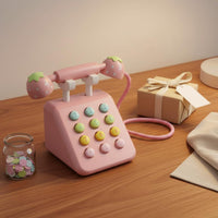 Wooden Toy Telephone Cute Children's Rotary Phone Toy Role-Playing Pretend Play Telephone for Kids