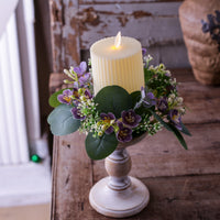 Tabletop Eucalyptus Wreath Circular Arrangement Violet Blossoms Artificial Eucalyptus Wreath Realistic Look Circular Garland Lightweight for Table Display