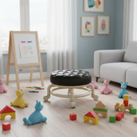 Low Round Stool with Wheels Multifunctional Low Round Rolling Stool Padded Creeper Seat Easy to Install Small Footstool