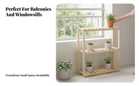 Solid Wood Wooden Plant Stand Space Saving Multi-Tier Flower Shelf Slatted Shelves Floor Standing Plant Rack Sturdy for Apartment Dwellers, Homeowners, Decorators, Windowsill, Living Room, Sunroom, Bedroom