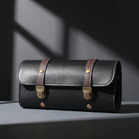 Cylindrical Handlebar Bag Vintage-Style Handlebar Bag with Buckle Straps Leather-Like for Commuting
