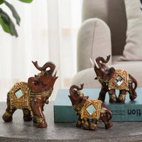 3 Pieces Thai Elephant Statue Set Ideal Housewarming Gift Resin Elephant Decor Craftsmanship Table Ornament for Feng Shui, Office Desk