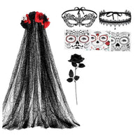 Theatrical Day of the Dead Costume Set Transparent Day of the Dead Costume Floral Mask for Cosplayers