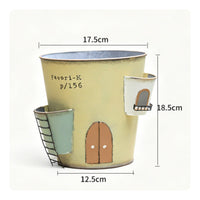 Distressed Vintage Finish Castle Planter Painted Door and Window Details Decorative Castle Pot Drainage Hole Iron Planter Pot Tapered Body