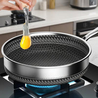 Frying Pan for Stir Fry and Home Cooking, Stainless Steel Induction Frying Pan with Pan Lid, Deep Pan with Honeycomb Surface, Omelette Egg Pan