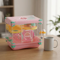 Double Layer Hamster Cage for Dwarf Hamsters, Portable Wire Multi-Level Habitat, Two-Tier Beginner Small Animal Cage Suitable for Your Animals