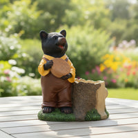 Bear Figurine with Planter Rustic Bear Planter Yard Art Woods Weather-Resistant for Gardeners, Patio, Courtyard