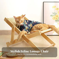 Cat Lounge Chair Sturdy Wood Frame Sisal Scratching Chair Wooden Cat Scratching Lounger Scrape Resistant Folding Pet Lounger