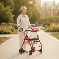 Rollator with Seat Padded Mobility Aid with Seat Mobility Cart with Storage Comfortable Walking Cart Travel-Friendly for Seniors