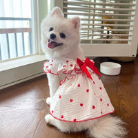 Pet Dress with Heart Pattern Design, Soft Dog Dress and Cat Dress with Front Neck Bow, Spring Pet Clothes for Small Dogs or Cats