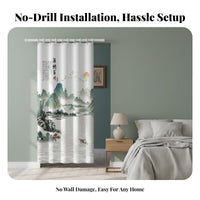No-Drill Installation Chinese Landscape Noren Includes Telescopic Rod Room Divider Privacy Screen Doormethod Curtain Ink Wash Painting Design for Homeowners, Fans of Asian Culture, Restaurant Owners, Bedroom, Kitchen, Shop