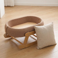 Elevated Cat Bed Rocker with Wood Frame, Silicone Breathable Cat Lounger for Indoor Cats, Universal Season Sleeping and Playing Oval Cradle