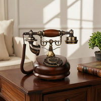 Antique Style Telephone Wood-Finish Vintage Telephone Retro Phone Corded Old-Fashioned Phone Decorative for Decorators, Study