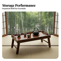 Japanese-Design Design Tatami Tea Table with Storage Sturdy Construction Tatami Desk Stable Structure Household Furniture Rounded Corners for Minimalists, Apartment Dwellers, Families, Bay Window, Bedroom, Floor Seating Area, Living Room