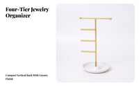 Horizontal Bar Jewelry Stand with Tray | Perforated Hanging Arms, Space-Saving Desktop Design, Jewelry Organizer with Tray, for Vanity