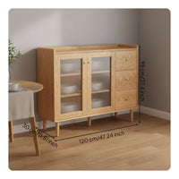 Modern Accent Storage Cabinet Solid Wood Kitchen Buffet Credenza Profile Wooden Credenza with Shelves for Renters, Families, Dining Room, Hallway