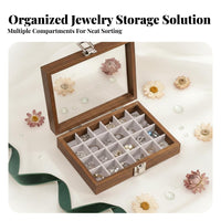 Dustproof Walnut Wood Jewelry Display Dust-Proof Wooden Jewelry Box Soft Velvet Lining for Women, Adults, Bedroom, Dresser, Dressing Room