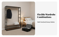 Exposed Concept Unrestricted Standing Closet System Large Capacity Multi-Section Clothing Organizer Space Saving Garment Rack Sturdy Frame for Apartment Dwellers, Homeowners, Families, Bedroom, Dressing Room, Basement