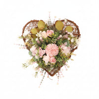 Heart Wreath with Rattan Frame Handwoven Floral Wreath Wall Hanging Outdoor Door Hanger Handmade for Entryway, Wedding