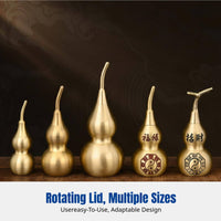 Brushed Brass Gourd Decor, Five Emperors Feng Shui, Openable Lid, Eight Trigrams Hanging