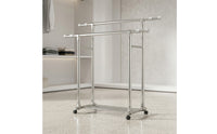 Clothes Rack with Shoe Shelf Extendable Double Rail Clothes Rack Heavy Duty for Bedroom, Laundry Room, Balcony