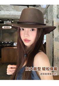 美式复古西部牛仔帽女春夏季新款户外骑马旅行遮阳防晒帽子登山帽