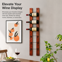 Rustic Wooden Wall Mounted Wine Rack, Vintage Dark Reddish-Brown Wine Display for Kitchen & Dining Room, Home Decor Wall Wine Rack