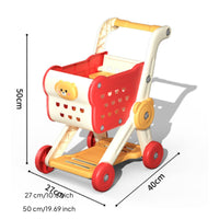 Role-Playing Toy Grocery Cart with Play Food Rounded Edges Shopping Cart with Play Food Molded Grocery Store Toy Pretend for Toddlers, Playroom, Kindergarten