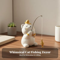 Cute Design Miniature Fishing Cat Figurine Compact Size Fishing Cat Figurine Whimsical Charm for Office Workers, Desktop, Workstation