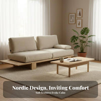 Upholstered Wood Frame Sofa Minimalist Design 3-Seater Upholstered Settee Japanese aesthetic Living Room Seating for Homeowners, Families, Lounge, Bedroom